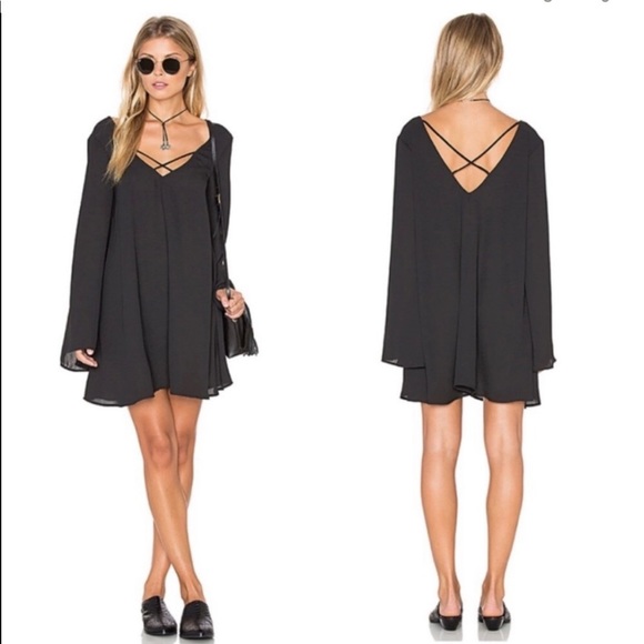 Show Me Your Mumu Joni Bell Sleeve Black Dress Sz S - Picture 2 of 5